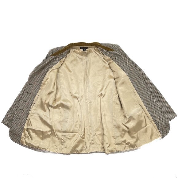 Vintage British Khaki 100% Wool Houndstooth Faux Suede Suit Career Jacket Size 8 - Picture 9 of 10